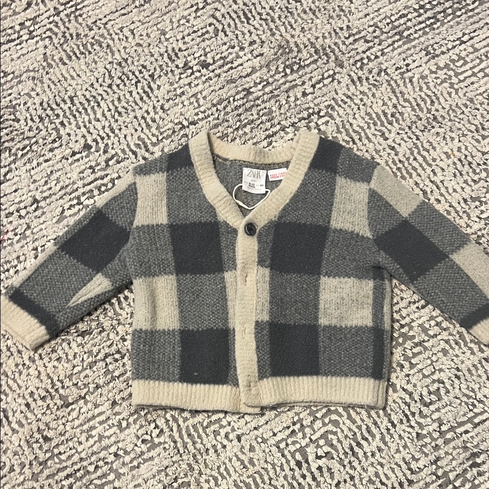 Zara Kids Checkered Cardigan - Black and Cream